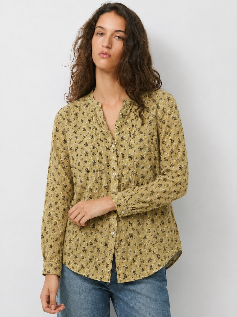 Treasure & Bond Nordstrom Floral Long Sleeve Blouse NWT Size S Mustard Print